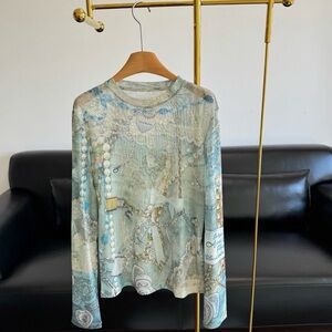 Acne Long Sleeve Top in Light Blue and Beige
